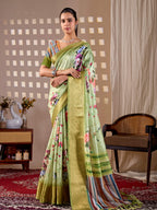 Aastha Fashion Green Soft Lichi Silk Printed Saree - Distacart