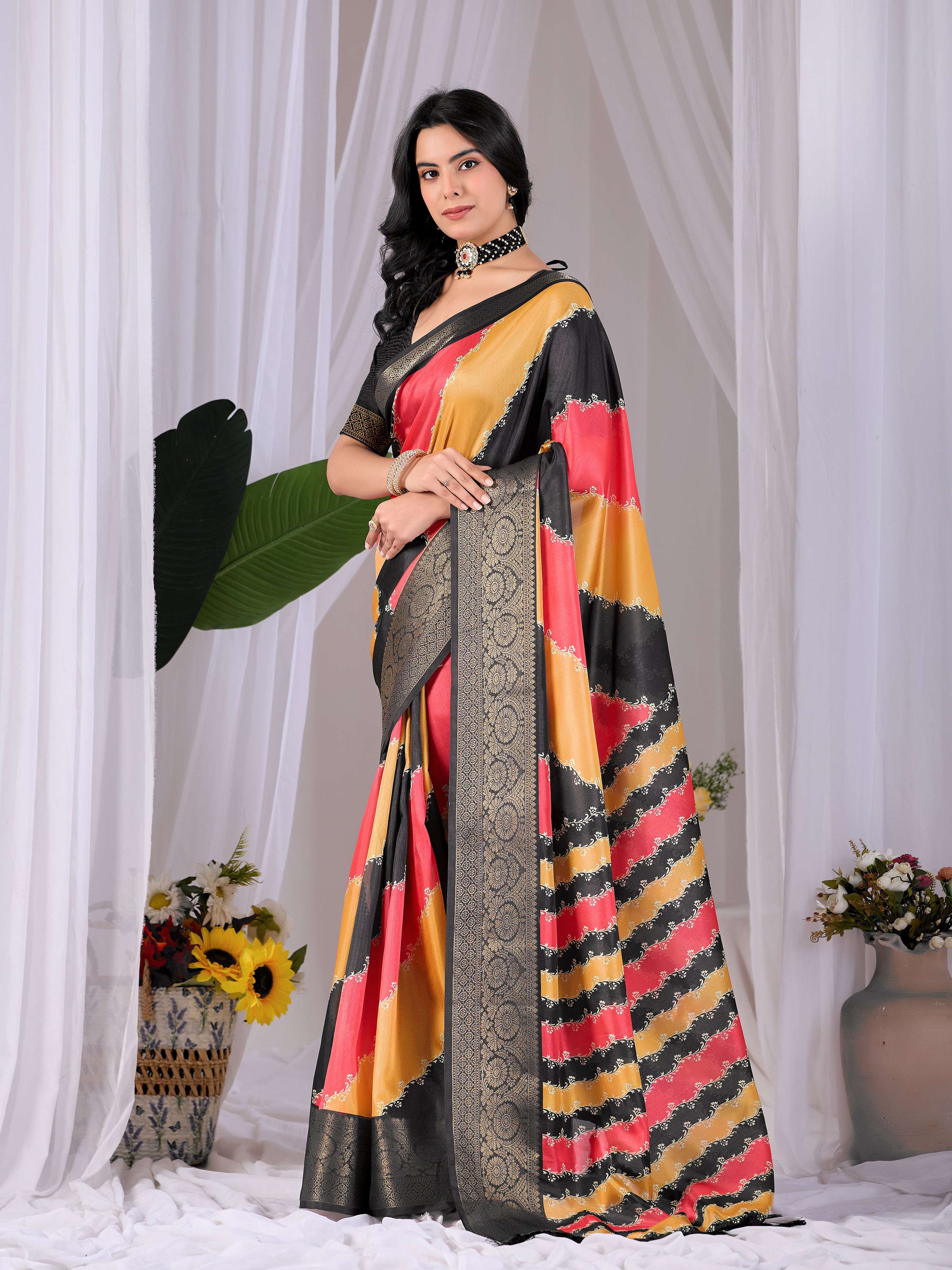 Aastha Fashion Multi Soft Lichi Silk Printed Saree - Distacart