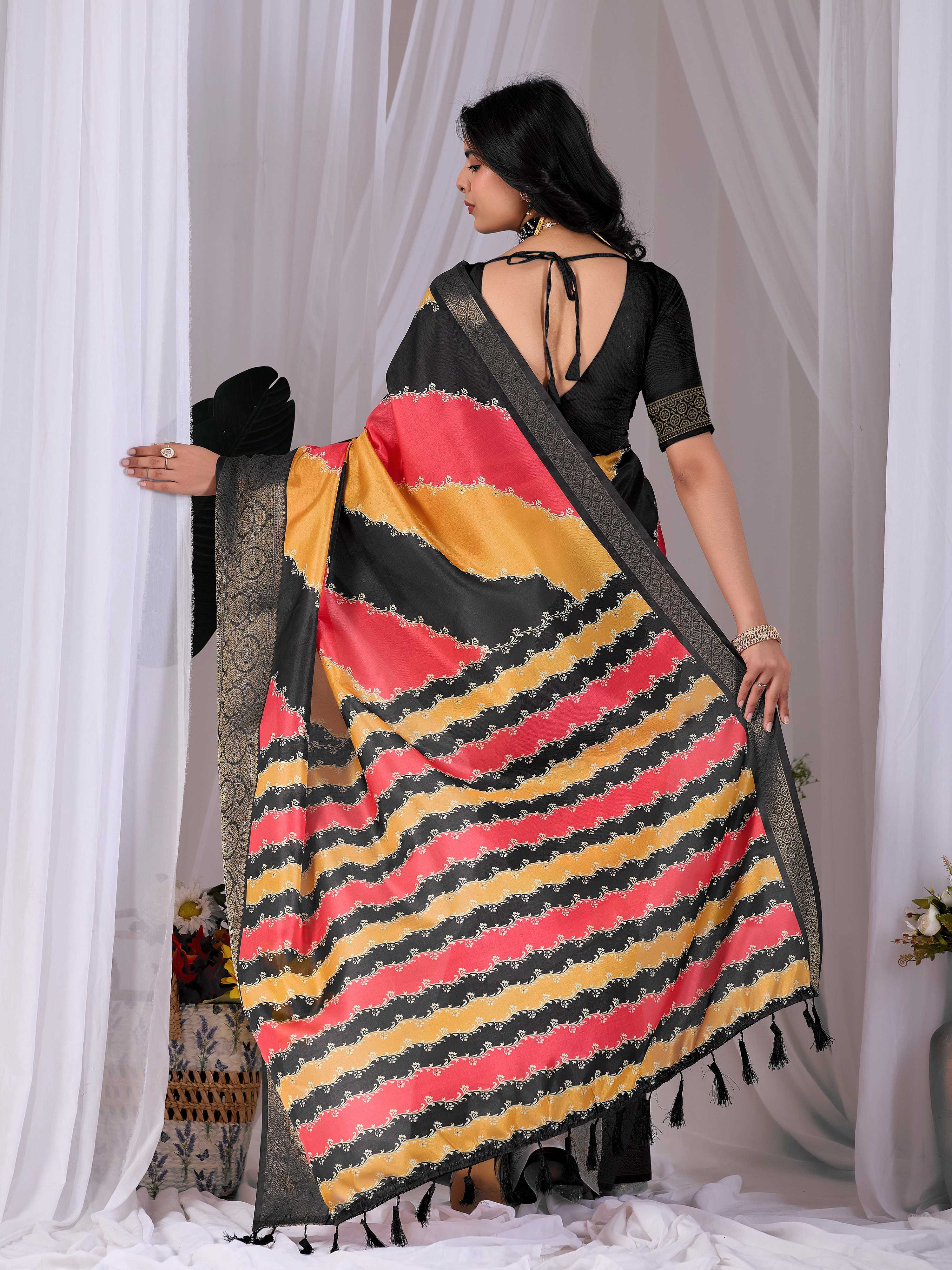 Aastha Fashion Multi Soft Lichi Silk Printed Saree - Distacart