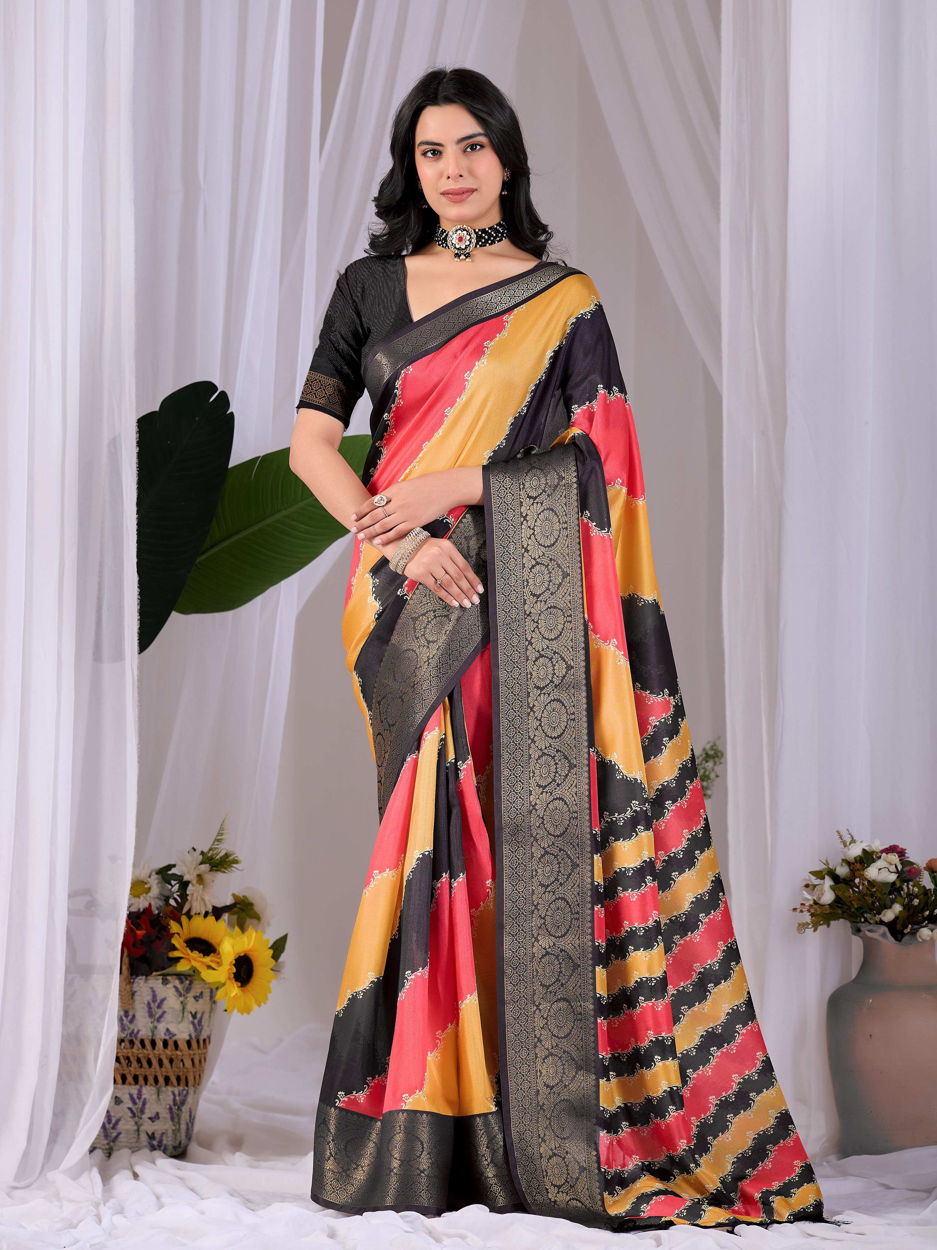 Aastha Fashion Multi Soft Lichi Silk Printed Saree - Distacart