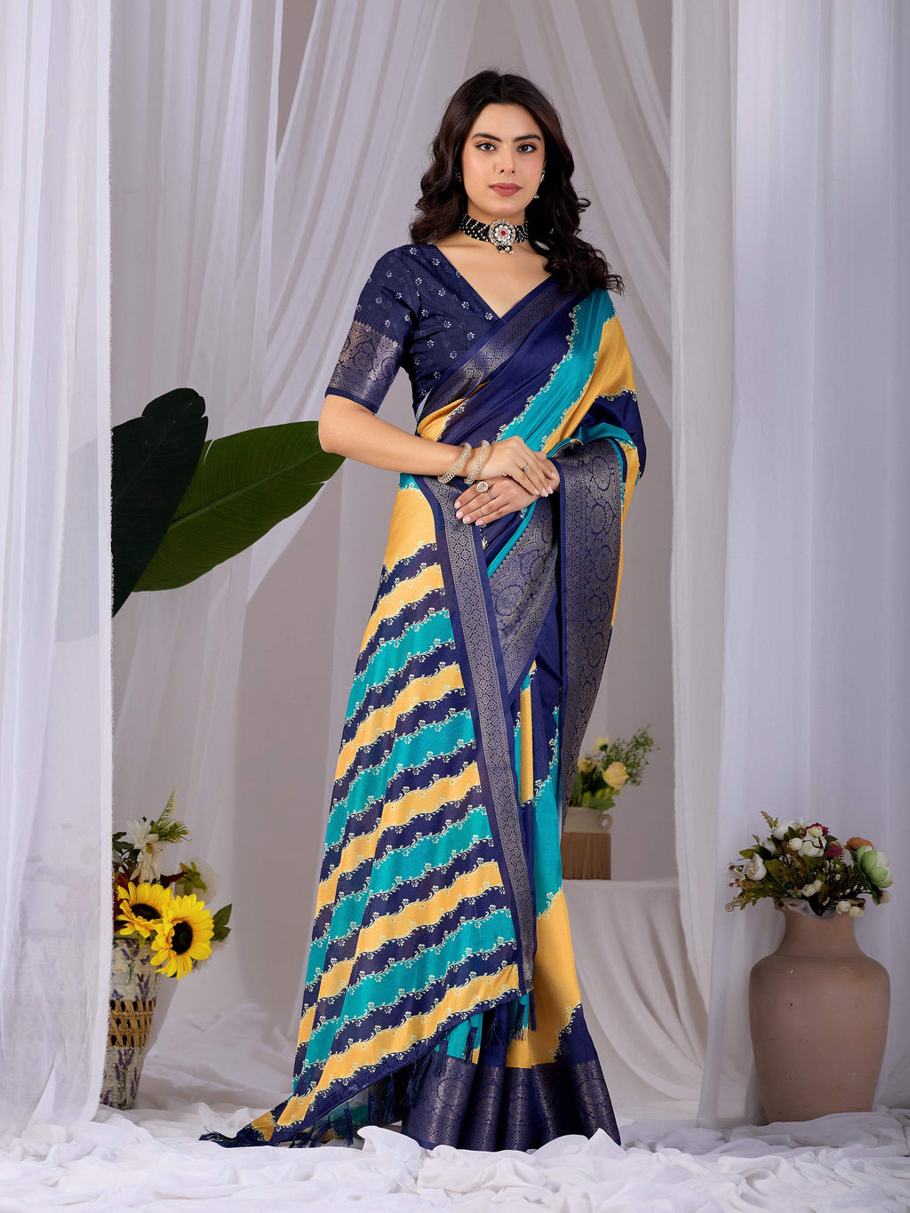 Aastha Fashion Multi Soft Lichi Silk Printed Saree - Distacart