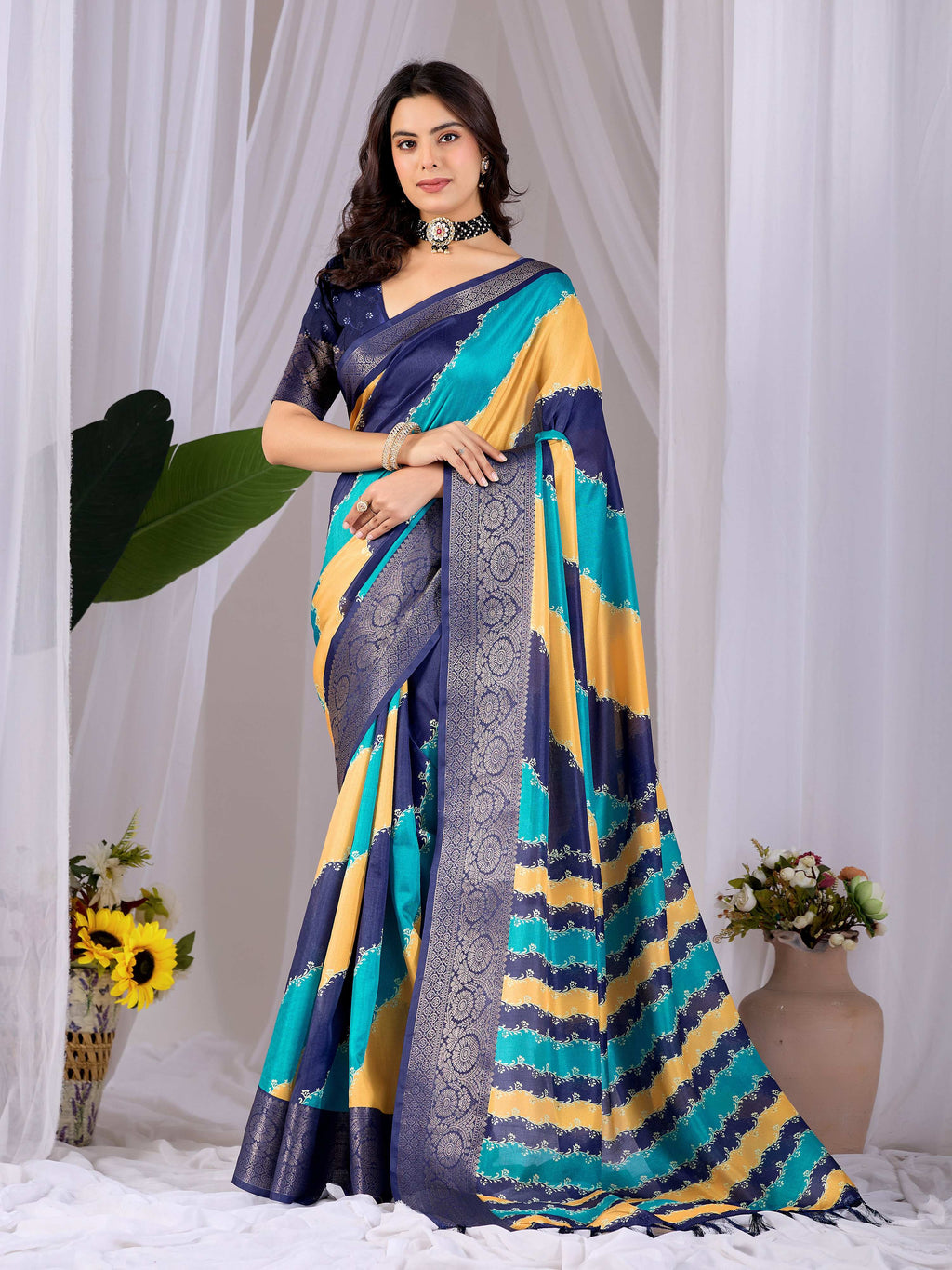 Aastha Fashion Multi Soft Lichi Silk Printed Saree - Distacart