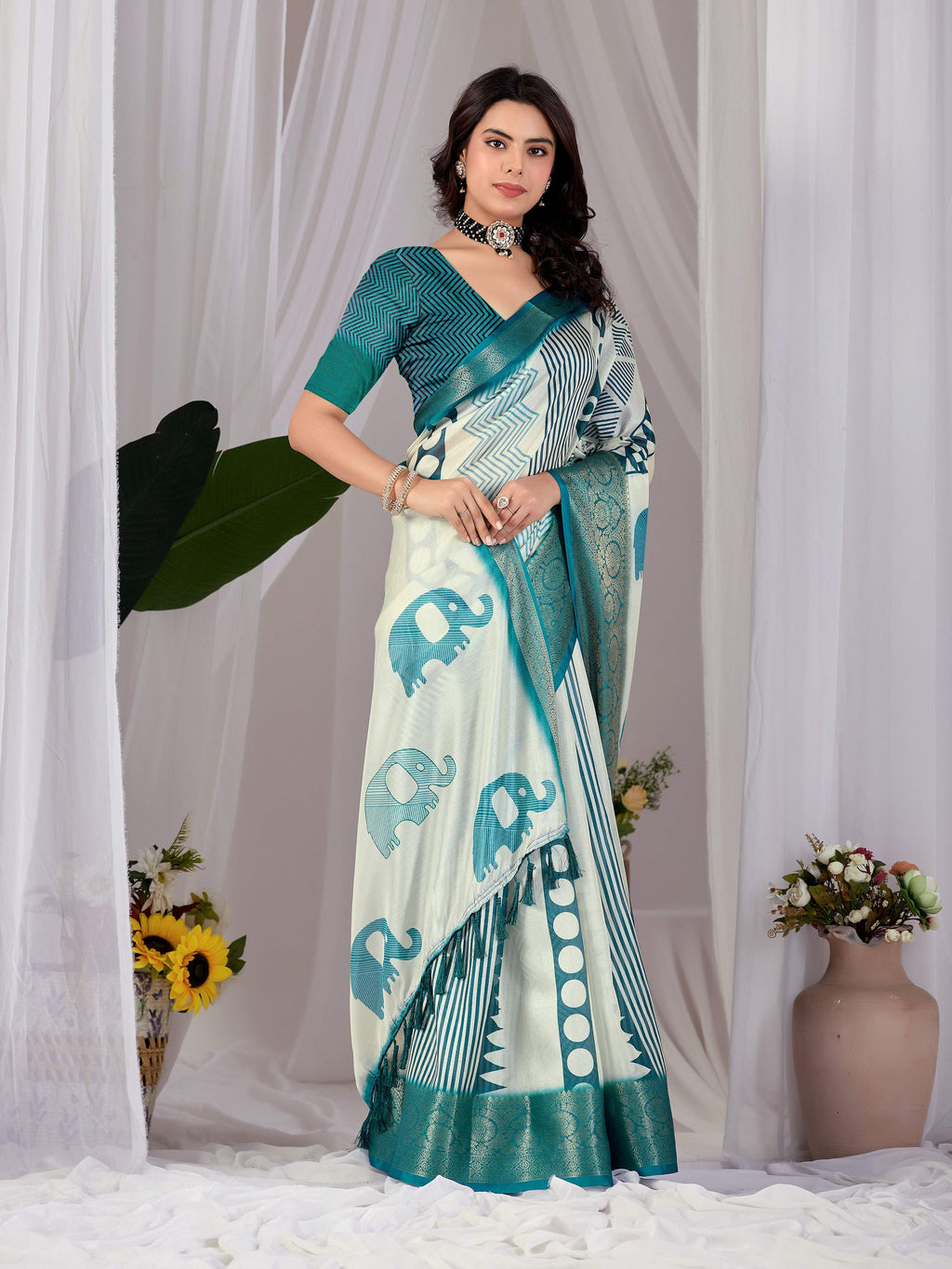 Aastha Fashion Multi Soft Lichi Silk Printed Saree - Distacart