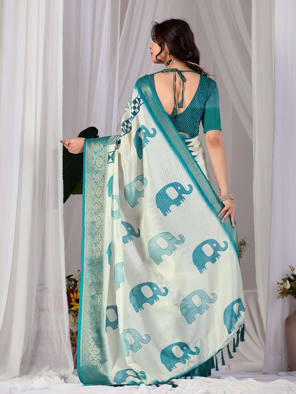 Aastha Fashion Multi Soft Lichi Silk Printed Saree - Distacart