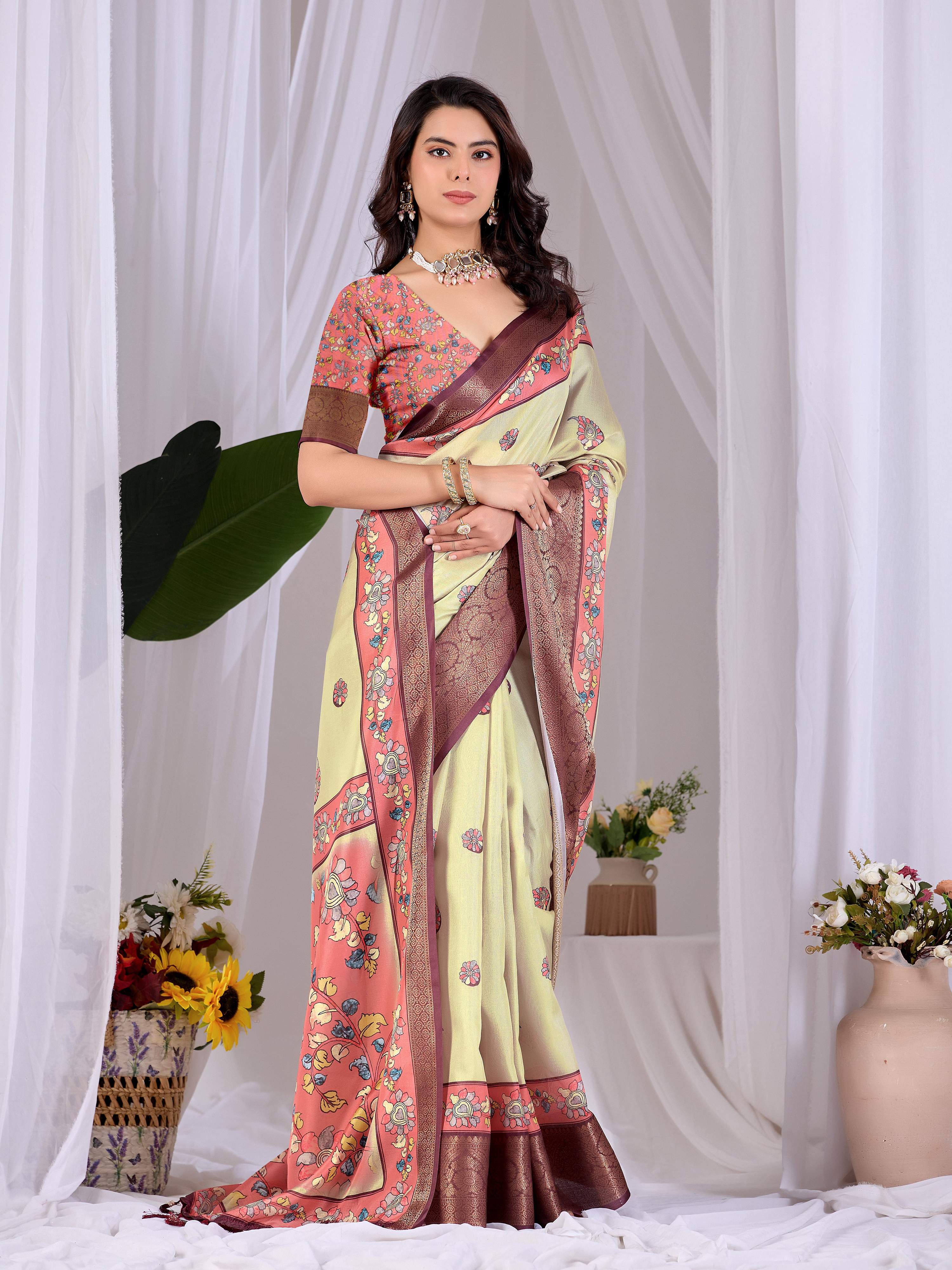 Aastha Fashion Pista Soft Lichi Silk Printed Saree - Distacart