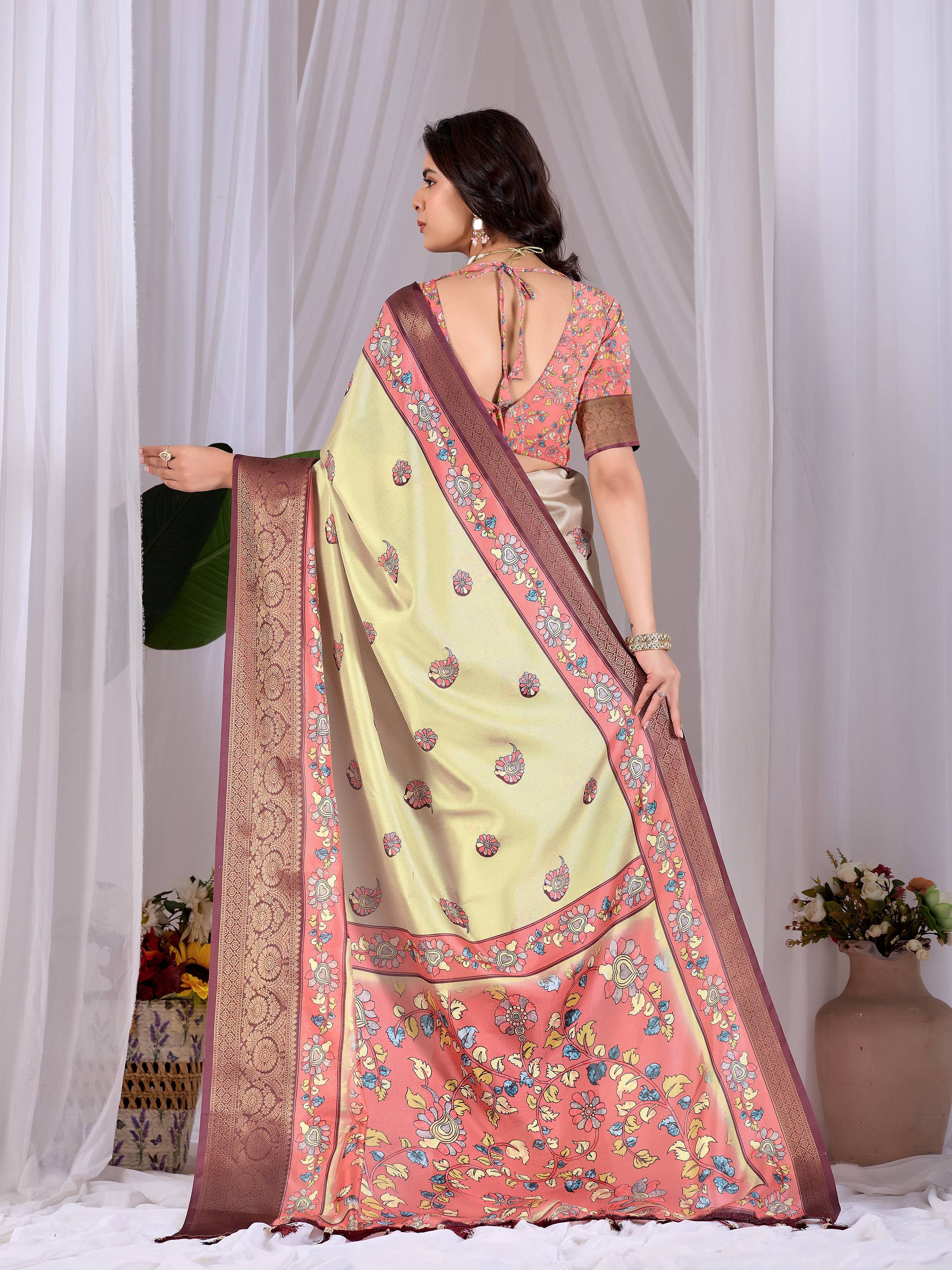 Aastha Fashion Pista Soft Lichi Silk Printed Saree - Distacart