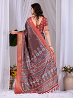Aastha Fashion Light Brown Soft Lichi Silk Printed Saree - Distacart