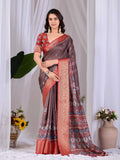 Aastha Fashion Light Brown Soft Lichi Silk Printed Saree - Distacart