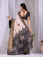 Aastha Fashion Cream Soft Lichi Silk Printed Saree - Distacart