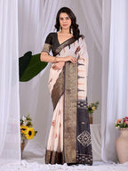 Aastha Fashion Cream Soft Lichi Silk Printed Saree - Distacart