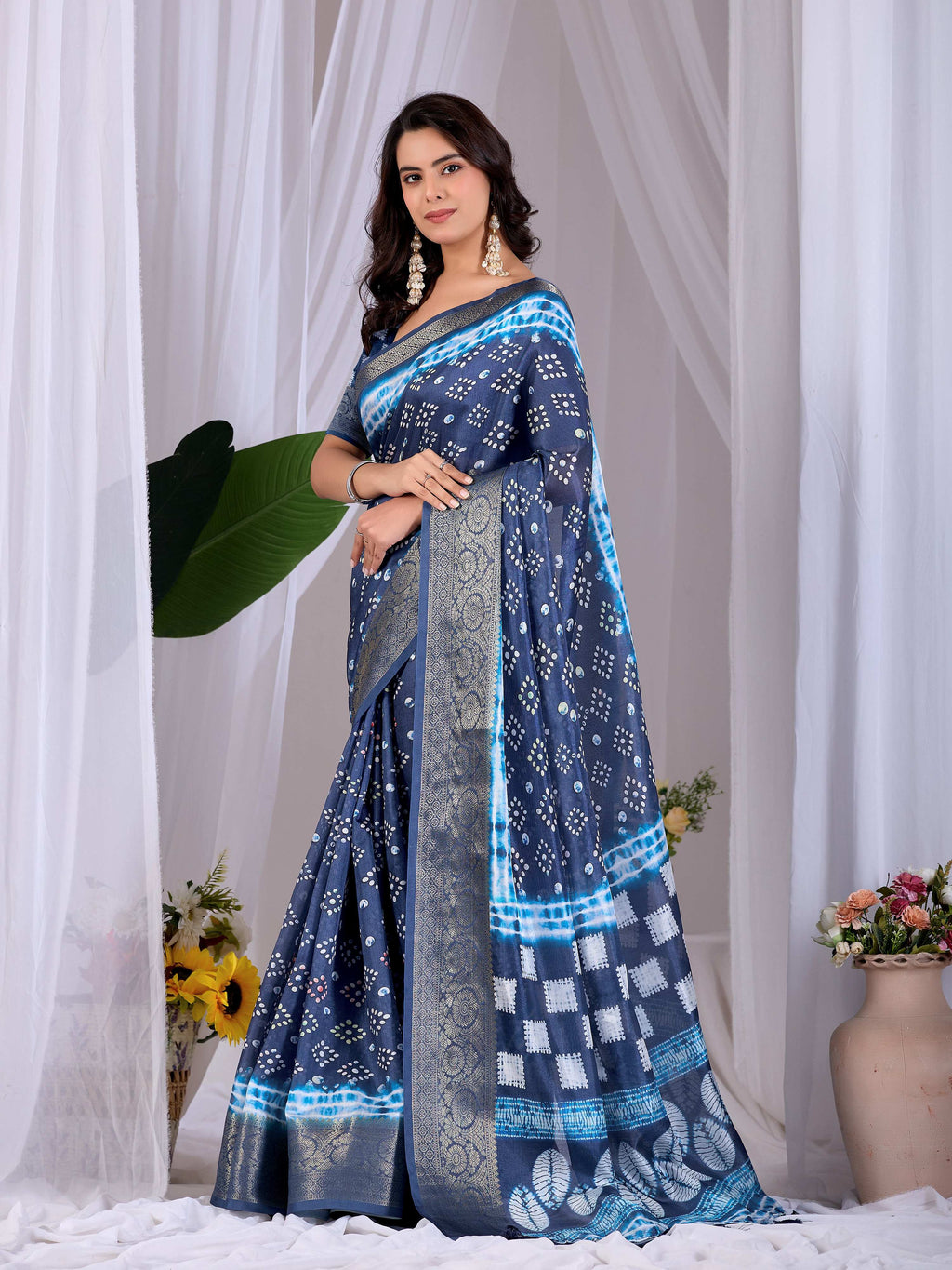 Aastha Fashion Navy Blue Soft Lichi Silk Printed Saree - Distacart
