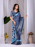 Aastha Fashion Navy Blue Soft Lichi Silk Printed Saree - Distacart