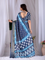 Aastha Fashion Navy Blue Soft Lichi Silk Printed Saree - Distacart