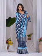 Aastha Fashion Navy Blue Soft Lichi Silk Printed Saree - Distacart