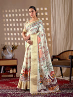 Aastha Fashion Cream Soft Lichi Silk Printed Saree - Distacart