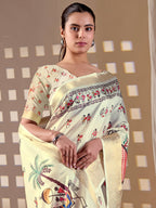 Aastha Fashion Cream Soft Lichi Silk Printed Saree - Distacart