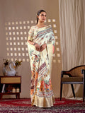 Aastha Fashion Cream Soft Lichi Silk Printed Saree - Distacart