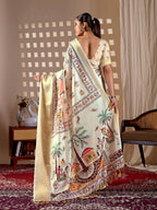 Aastha Fashion Cream Soft Lichi Silk Printed Saree - Distacart