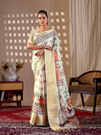 Aastha Fashion Cream Soft Lichi Silk Printed Saree - Distacart