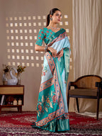 Aastha Fashion Aqua Soft Lichi Silk Printed Saree - Distacart