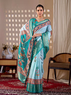 Aastha Fashion Aqua Soft Lichi Silk Printed Saree - Distacart