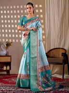 Aastha Fashion Aqua Soft Lichi Silk Printed Saree - Distacart