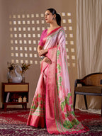 Aastha Fashion Pink Soft Lichi Silk Printed Saree - Distacart