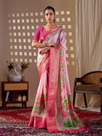 Aastha Fashion Pink Soft Lichi Silk Printed Saree - Distacart