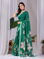 Aastha Fashion Green Soft Linen Cotton Printed Saree - Distacart