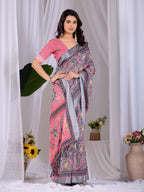 Aastha Fashion Pink Soft Linen Cotton Printed Saree - Distacart