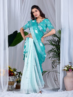 Aastha Fashion See Green Soft Linen Cotton Printed Saree - Distacart