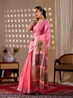 Aastha Fashion Pink Soft Linen Cotton Printed Saree - Distacart