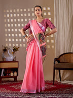 Aastha Fashion Pink Soft Linen Cotton Printed Saree - Distacart