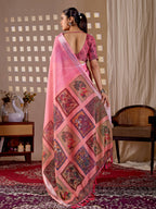 Aastha Fashion Pink Soft Linen Cotton Printed Saree - Distacart
