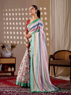 Aastha Fashion Multi Soft Linen Cotton Printed Saree - Distacart