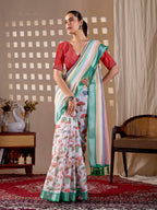Aastha Fashion Multi Soft Linen Cotton Printed Saree - Distacart