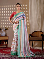 Aastha Fashion Multi Soft Linen Cotton Printed Saree - Distacart
