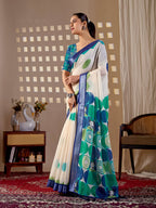 Aastha Fashion Cream Soft Linen Cotton Printed Saree - Distacart