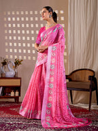 Aastha Fashion Pink Soft Linen Cotton Printed Saree - Distacart
