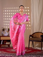 Aastha Fashion Pink Soft Linen Cotton Printed Saree - Distacart