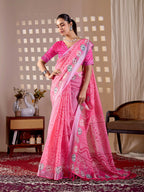 Aastha Fashion Pink Soft Linen Cotton Printed Saree - Distacart