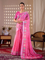 Aastha Fashion Pink Soft Linen Cotton Printed Saree - Distacart