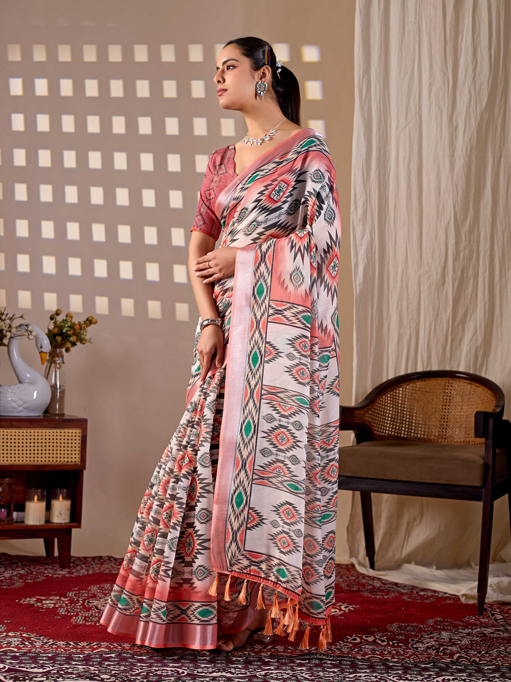 Aastha Fashion Multi Soft Linen Cotton Printed Saree - Distacart