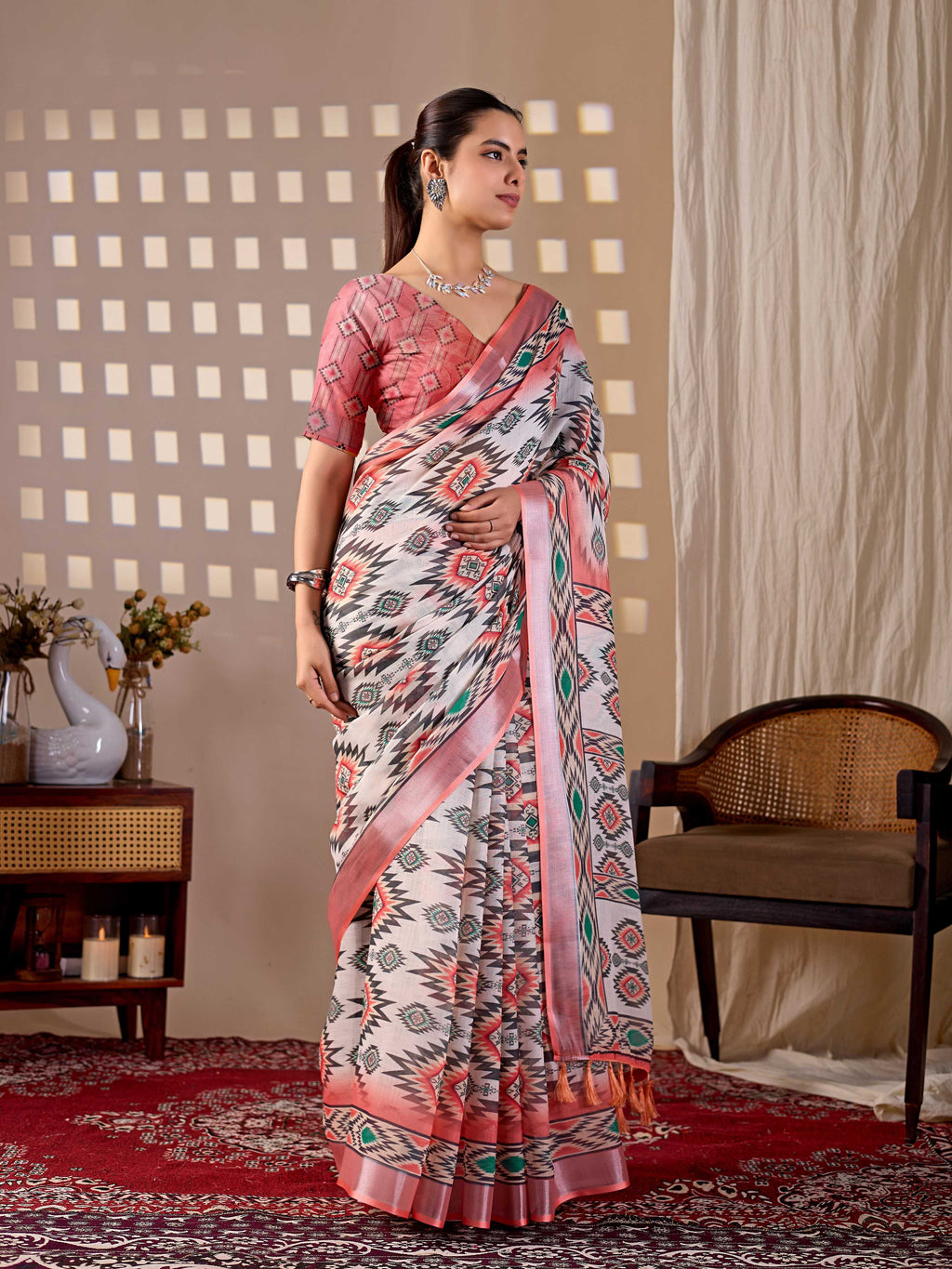Aastha Fashion Multi Soft Linen Cotton Printed Saree - Distacart