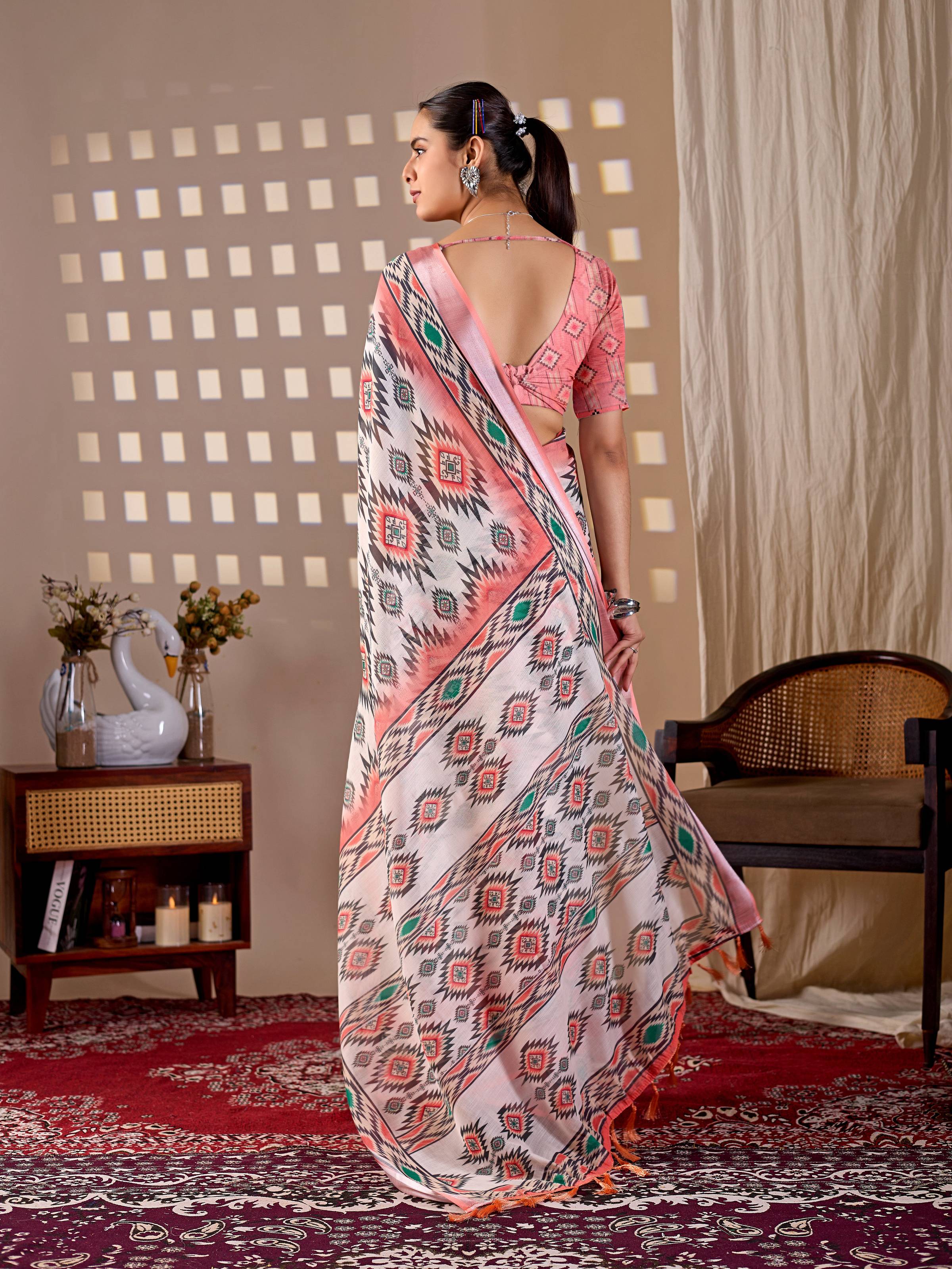 Aastha Fashion Multi Soft Linen Cotton Printed Saree - Distacart