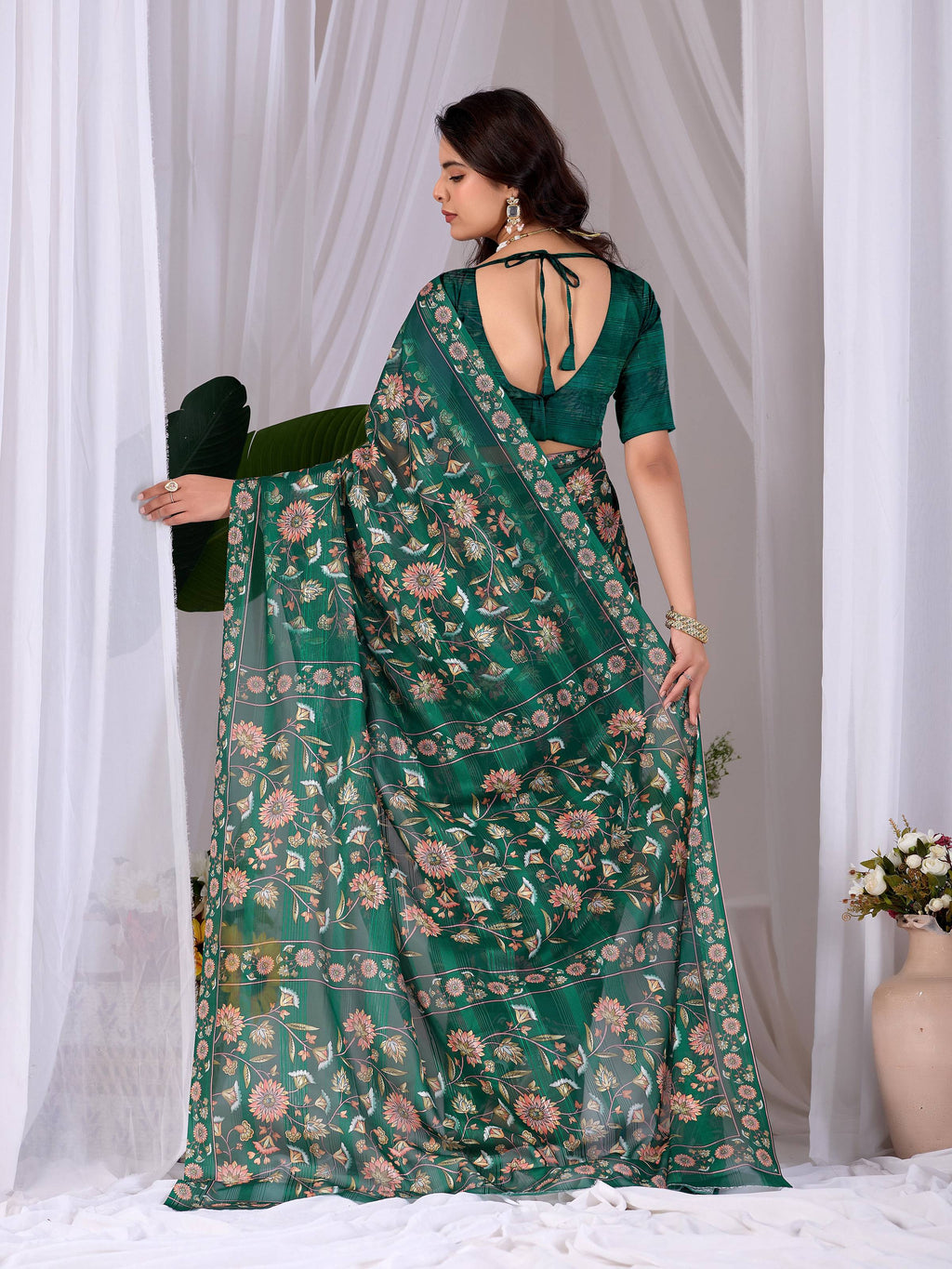 Aastha Fashion Green Monsoon Printed Saree - Distacart