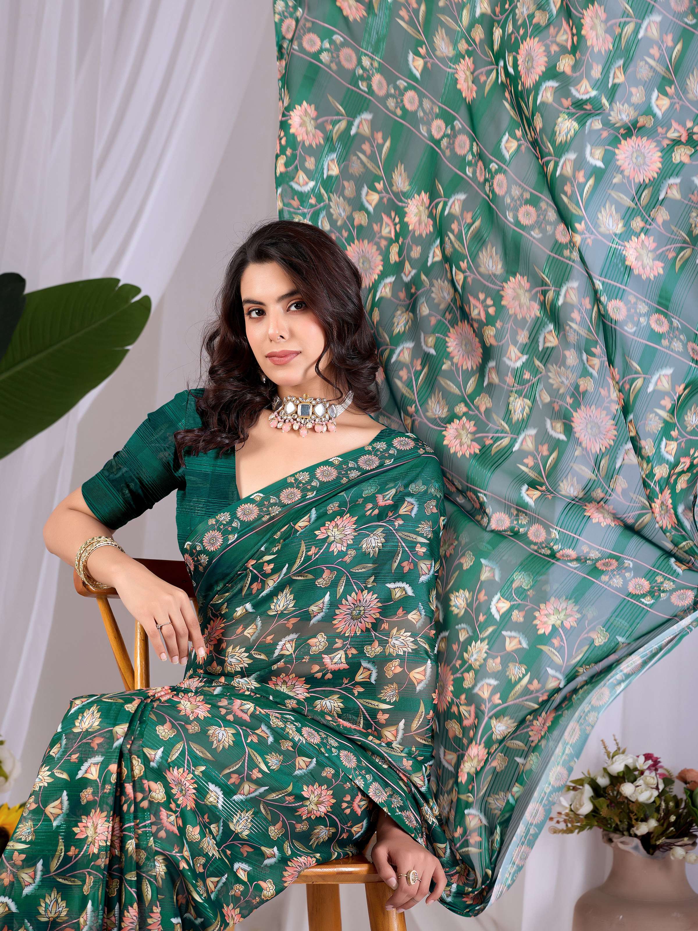 Aastha Fashion Green Monsoon Printed Saree - Distacart