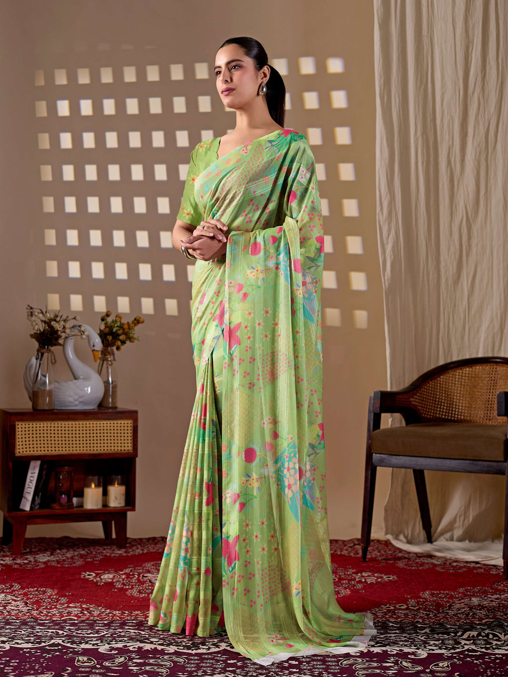 Aastha Fashion Pista Monsoon Printed Saree - Distacart
