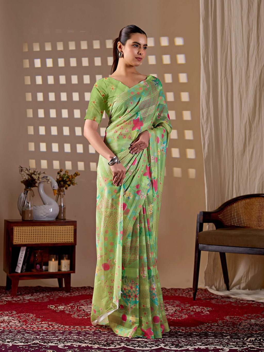 Aastha Fashion Pista Monsoon Printed Saree - Distacart