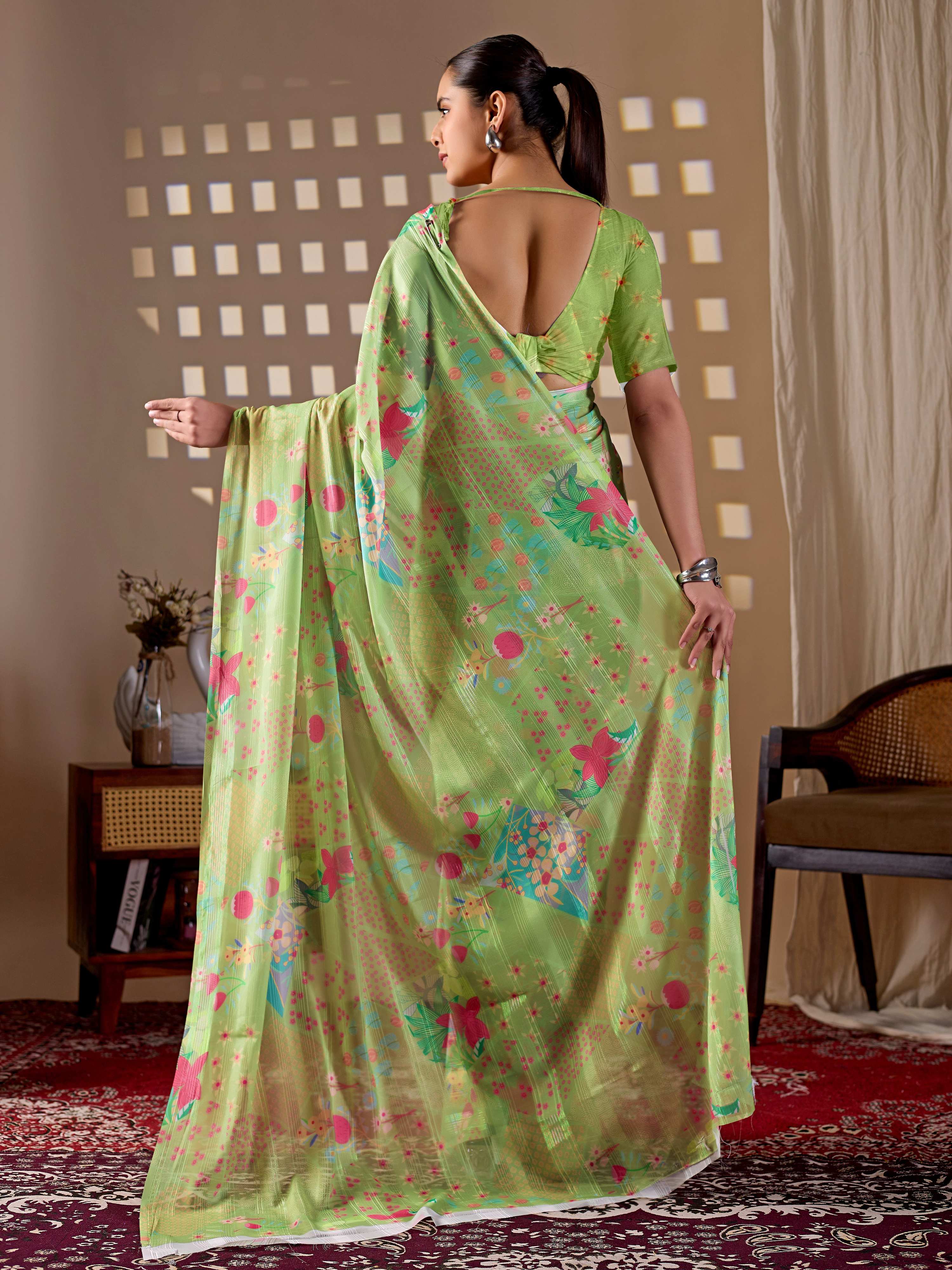 Aastha Fashion Pista Monsoon Printed Saree - Distacart